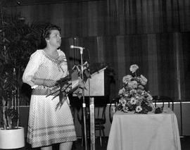 Photograph of Jackie Robarts Speaking During her Farewell Reception