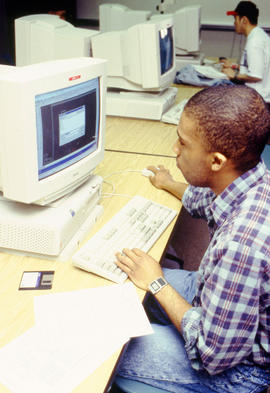 Photograph of a student using the computer