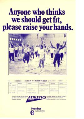 "Anyone who thinks we should get fit, please raise your hands" : [poster]