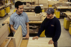 Photograph of two woodwork students