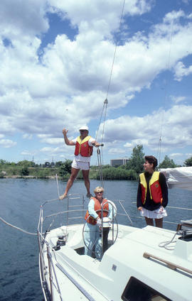 Photograph of students on a sailboat