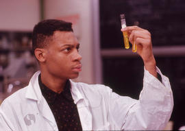 Photograph of a student in the Chemistry lab