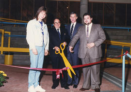 Photograph of ribbon cutting for the Student Centre grand opening