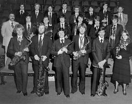 Photograph of Al Michalek and Don Johnson Posing With the Humber College Stage Band "A"