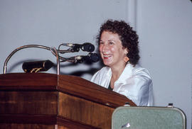 Photograph of Margaret Atwood standing at the podium
