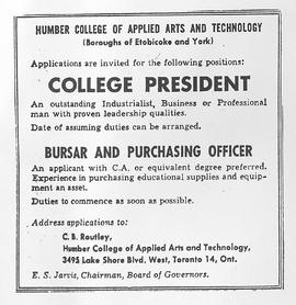 Photograph of an ad for Humber's first President