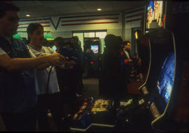 Photograph of students in the games room