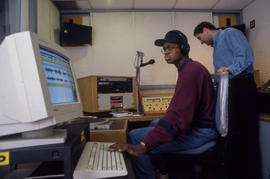 Photograph of student in the Humber Radio studio