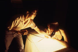 Photograph of students working with a light meter