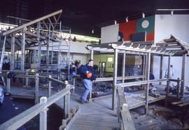 Photograph of landscaping students working on display