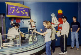 Photograph of students lined up for food at the Pacific Rim
