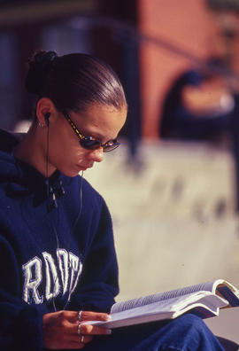 Photograph of a student studying