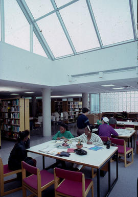 Photograph of students on the top floor of the library