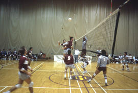 Photograph of a Humber Hawks men's volleyball game