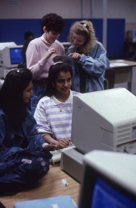 Photograph of students in the main computer lab