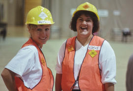 Photograph of Alison Hope, Kathy Rowlands at the orientation event in the Athletic Centre