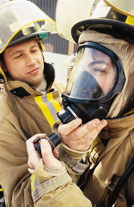 Photograph of firefighting students