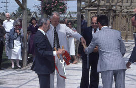 Photograph of the ribbon cutting opening ceremony of the Demonstration Gardens