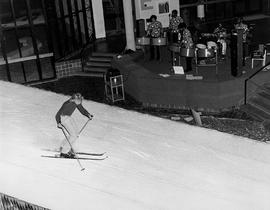 Photograph of a Skiier Demonstrating His Techniques in the Indoor Artificial Ski Surface in the C...