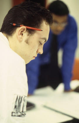 Photograph of students in the Graphic Arts program