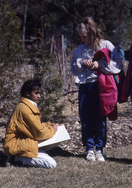 Photograph of children participating in a nature exercise in the Arboretum