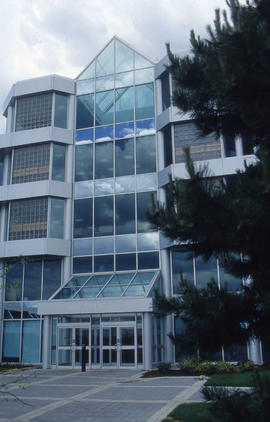 Photograph of the exterior of the NX building including the main entrance