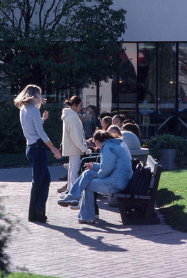 Photograph of students outside entrance E building