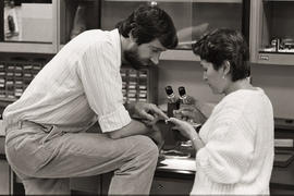 Photograph of students in the electronics lab