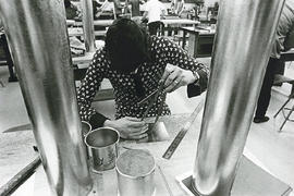 Photograph of a Student Fabricating HVAC Ducting