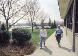 Photograph of students walking to Building A at Lakeshore campus