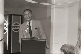 Photograph of Humber president Dr. Robert A. "Squee" Gordon speaking at the opening cer...