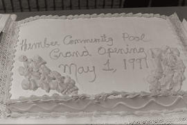 Photograph of the cake at the official opening of the Humber Community Pool
