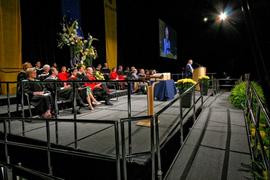President John Davies speaks at graduation : [photograph]