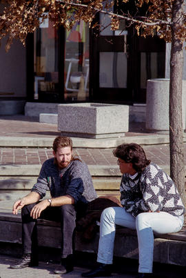 Photograph of students sitting on a bench
