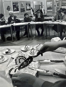 Photograph of a Group of Staff Members Taste Testing Ice Cream Cake Made by Students in the Food ...