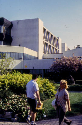 A photograph of students walking outside of Building E at North Campus
