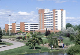 Photograph of the Student Residence building seen from the Arboretum
