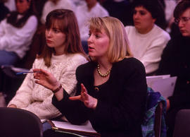 Photograph of a student participating in a class discussion