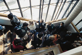 Photograph of a crowded stairway