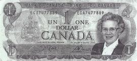 Photograph of Doris Tallon's face on a Canadian one dollar note