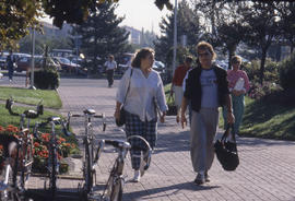 Photograph of students on the main walkway beside steam plant