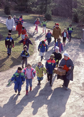 Photograph of elementary school students and teachers in the Arboretum
