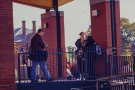 Photograph of students on the walkway at Lakeshore