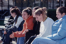 Photograph at students at the registration centre