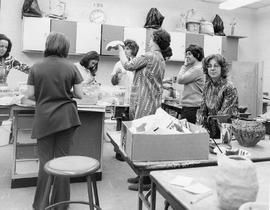 Photograph of Students in the Pottery Class Working with Ceramics