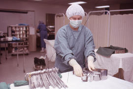 Photograph of an operating room nurse training exercise