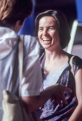 Photograph of Lori Fournier having a conversation