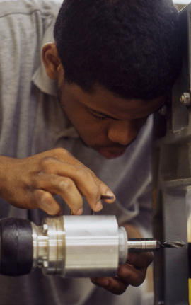 Photograph of a woodwork student