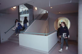 Photograph of students on the second floor main stairwell