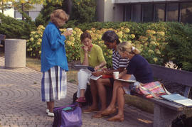 Photograph of mature learners reviewing their notes